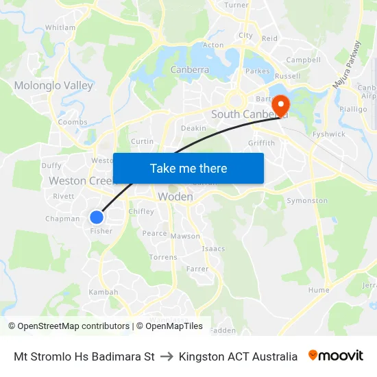 Mt Stromlo Hs Badimara St to Kingston ACT Australia map