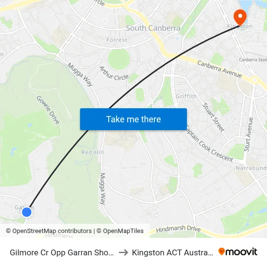 Gilmore Cr Opp Garran Shops to Kingston ACT Australia map