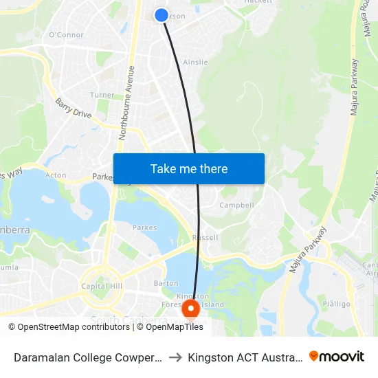Daramalan College Cowper St to Kingston ACT Australia map