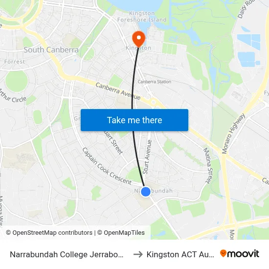 Narrabundah College Jerrabomberra Av to Kingston ACT Australia map