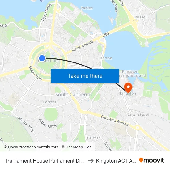 Parliament House Parliament Dr Southbound to Kingston ACT Australia map