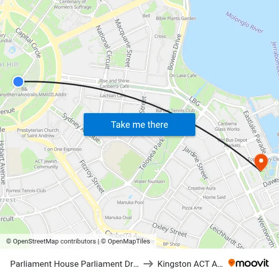 Parliament House Parliament Dr Northbound to Kingston ACT Australia map