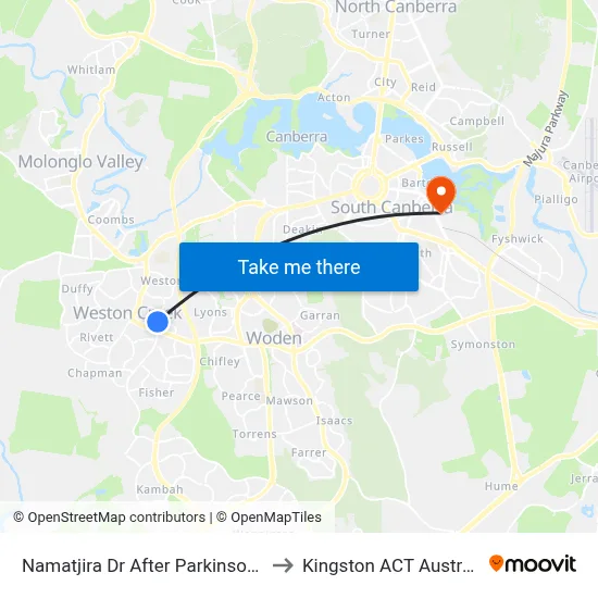 Namatjira Dr After Parkinson St to Kingston ACT Australia map