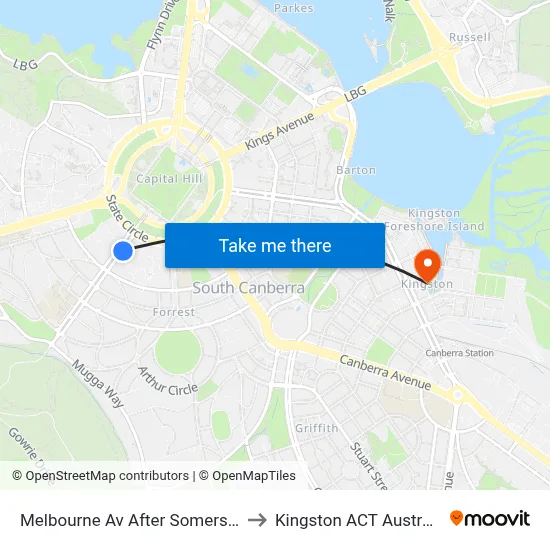 Melbourne Av After Somers Cr to Kingston ACT Australia map
