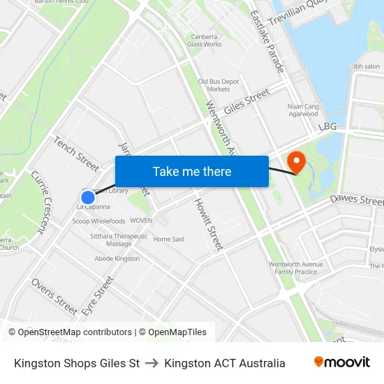 Kingston Shops Giles St to Kingston ACT Australia map