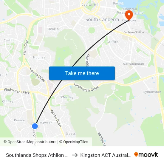 Southlands Shops Athllon Dr to Kingston ACT Australia map