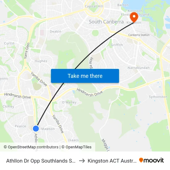 Athllon Dr Opp Southlands Shops to Kingston ACT Australia map