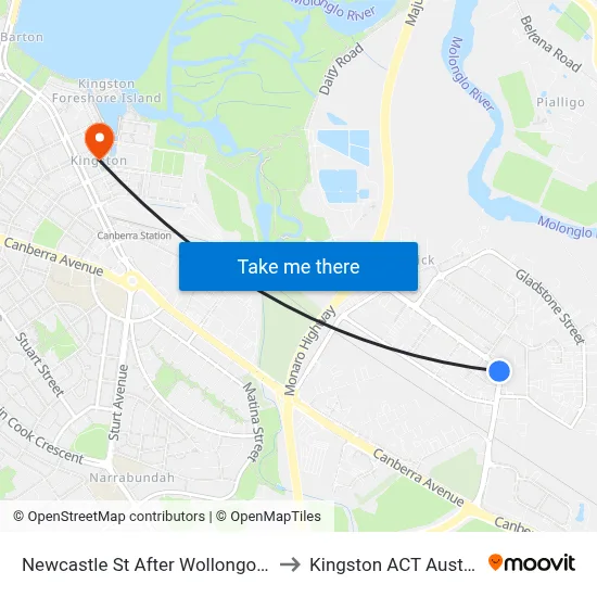 Newcastle St After Wollongong St to Kingston ACT Australia map