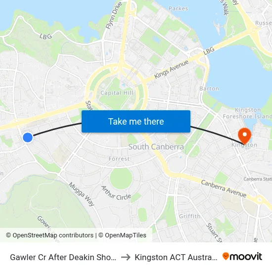 Gawler Cr After Deakin Shops to Kingston ACT Australia map