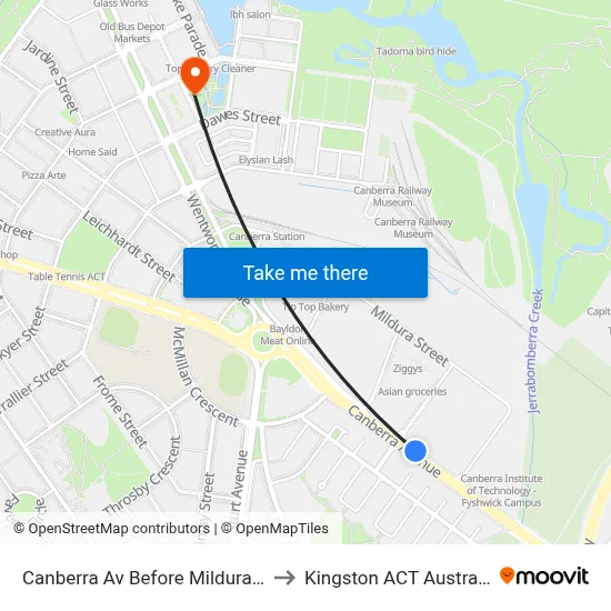 Canberra Av Before Mildura St to Kingston ACT Australia map