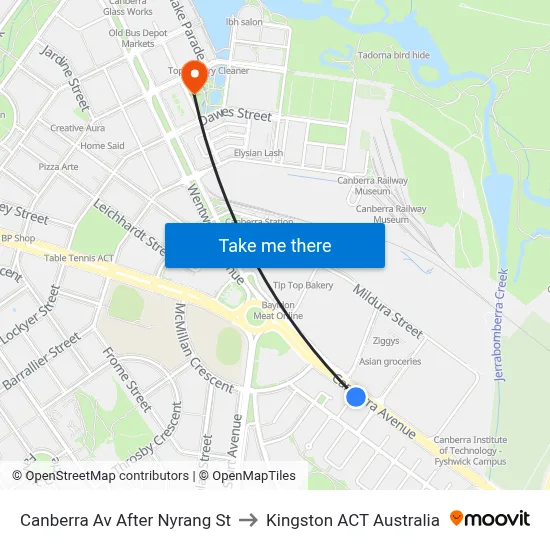 Canberra Av After Nyrang St to Kingston ACT Australia map