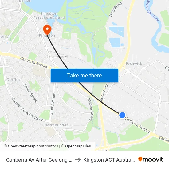 Canberra Av After Geelong St to Kingston ACT Australia map