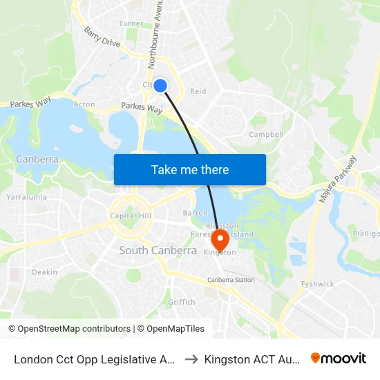 London Cct Opp Legislative Assembly to Kingston ACT Australia map
