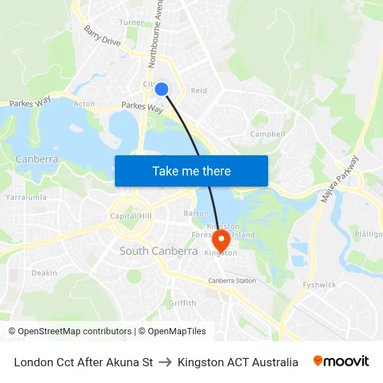London Cct After Akuna St to Kingston ACT Australia map