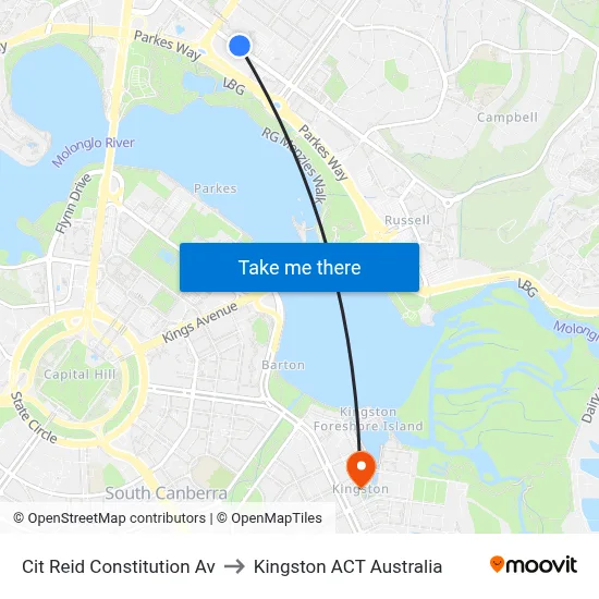 Cit Reid Constitution Av to Kingston ACT Australia map