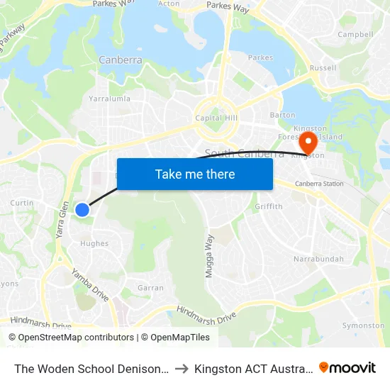 The Woden School Denison St to Kingston ACT Australia map