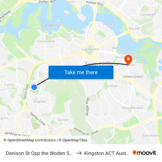 Denison St Opp the Woden School to Kingston ACT Australia map