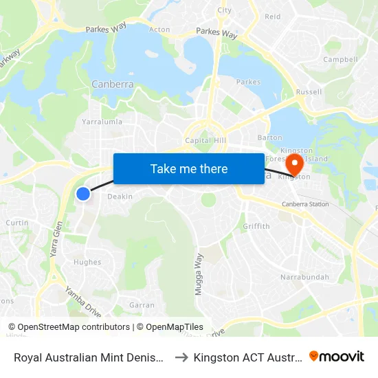 Royal Australian Mint Denison St to Kingston ACT Australia map