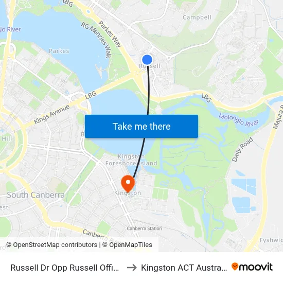 Russell Dr Opp Russell Offices to Kingston ACT Australia map