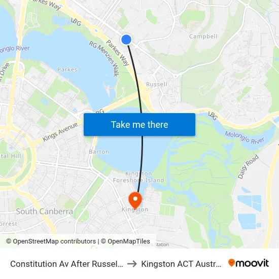 Constitution Av After Russell Dr to Kingston ACT Australia map