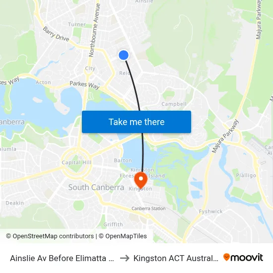 Ainslie Av Before Elimatta St to Kingston ACT Australia map