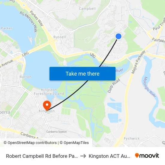 Robert Campbell Rd Before Parnell Rd to Kingston ACT Australia map