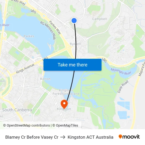Blamey Cr Before Vasey Cr to Kingston ACT Australia map