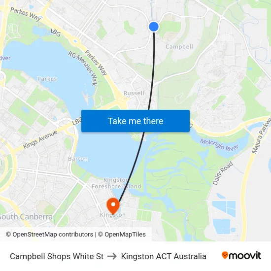 Campbell Shops White St to Kingston ACT Australia map