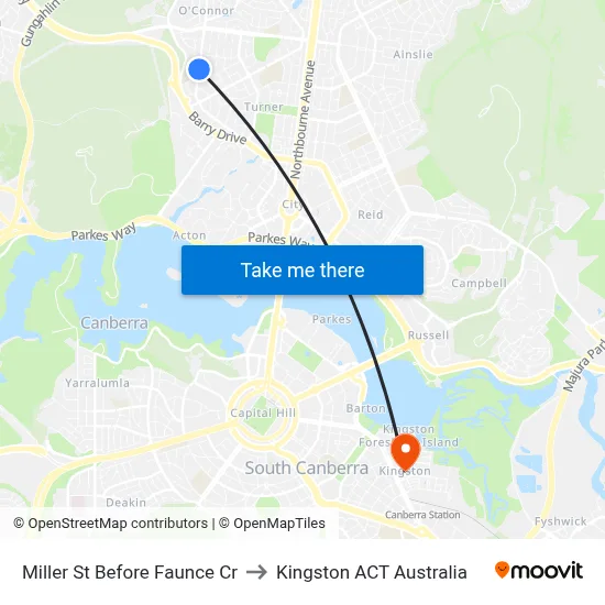 Miller St Before Faunce Cr to Kingston ACT Australia map