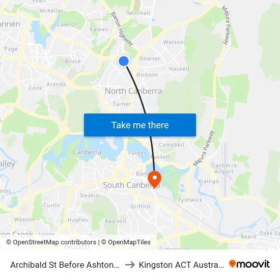 Archibald St Before Ashton St to Kingston ACT Australia map