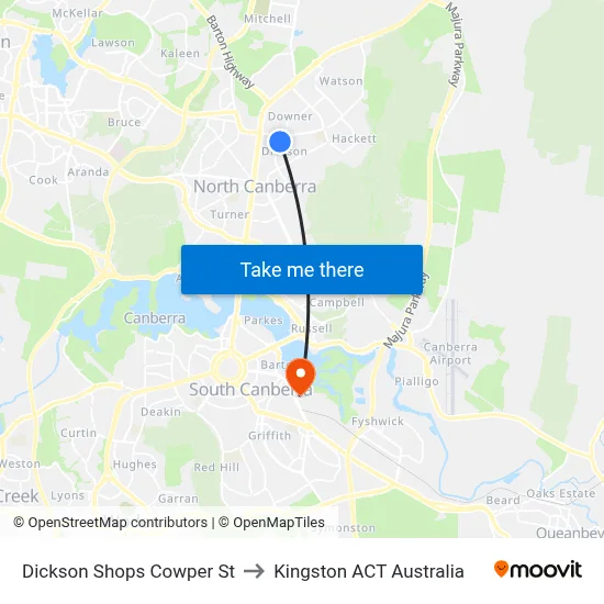 Dickson Shops Cowper St to Kingston ACT Australia map