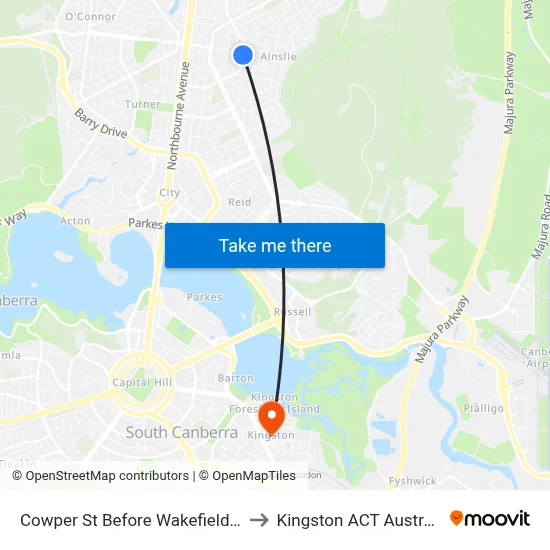 Cowper St Before Wakefield Av to Kingston ACT Australia map