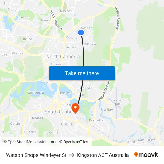 Watson Shops Windeyer St to Kingston ACT Australia map