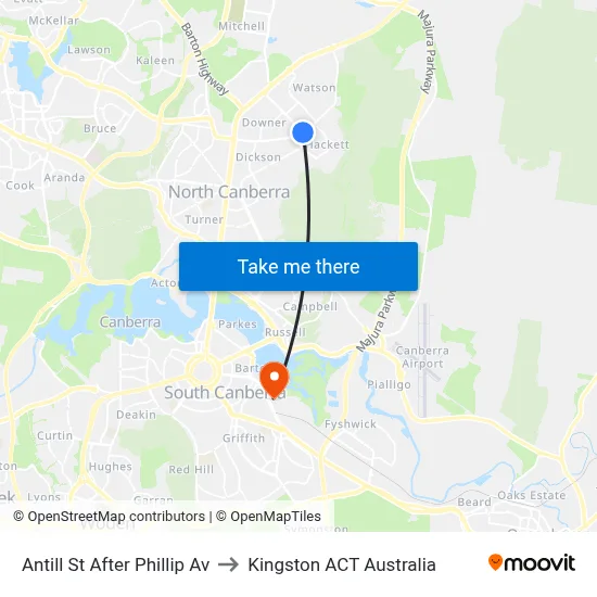 Antill St After Phillip Av to Kingston ACT Australia map