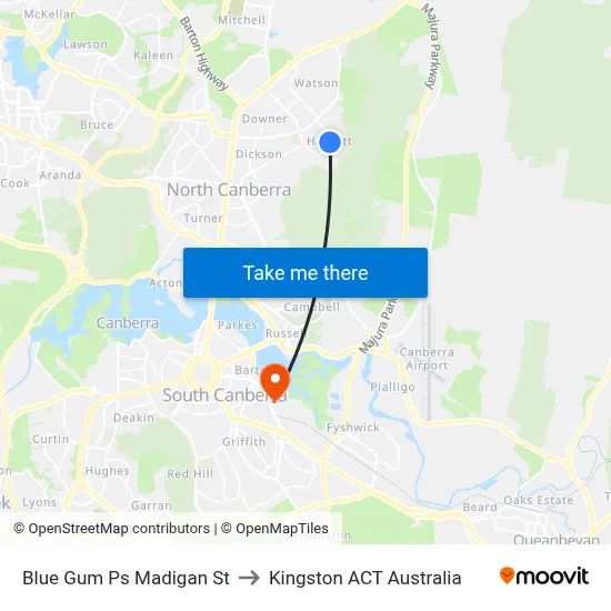 Blue Gum Ps Madigan St to Kingston ACT Australia map