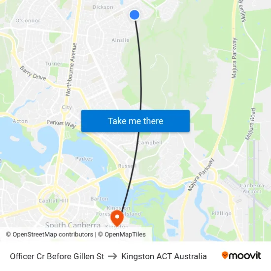 Officer Cr Before Gillen St to Kingston ACT Australia map