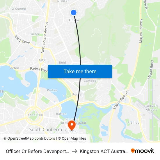 Officer Cr Before Davenport St to Kingston ACT Australia map