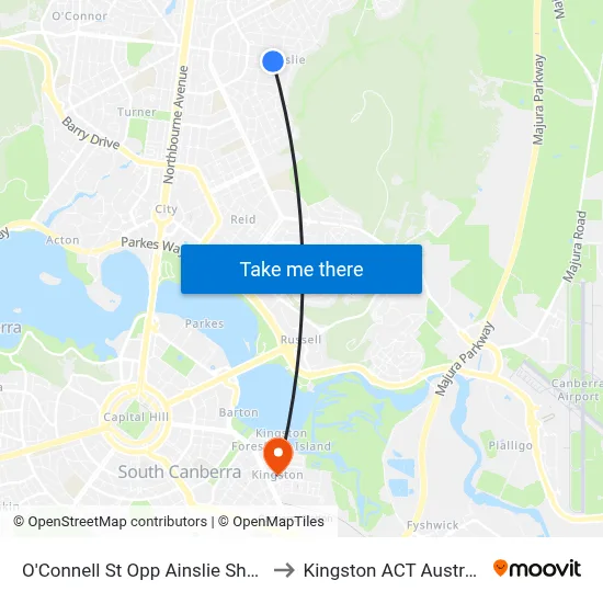 O'Connell St Opp Ainslie Shops to Kingston ACT Australia map