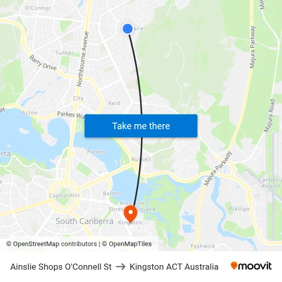 Ainslie Shops O'Connell St to Kingston ACT Australia map