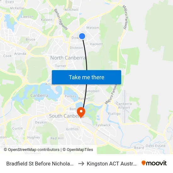 Bradfield St Before Nicholas St to Kingston ACT Australia map