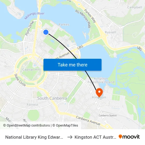 National Library King Edward Tce to Kingston ACT Australia map