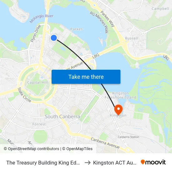 The Treasury Building King Edward Tce to Kingston ACT Australia map