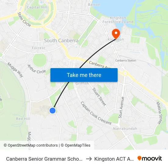 Canberra Senior Grammar School Golden Gr to Kingston ACT Australia map