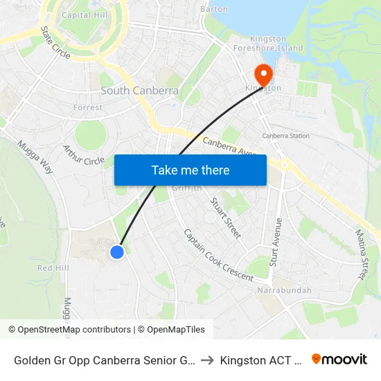 Golden Gr Opp Canberra Senior Grammar School to Kingston ACT Australia map