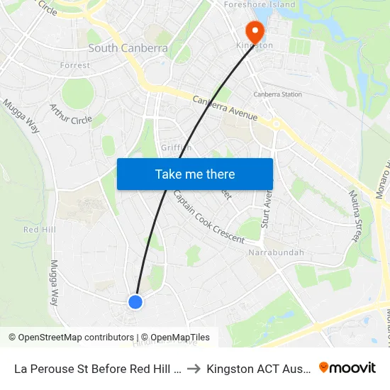 La Perouse St Before Red Hill Shops to Kingston ACT Australia map