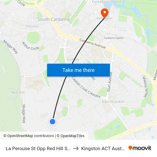 La Perouse St Opp Red Hill Shops to Kingston ACT Australia map