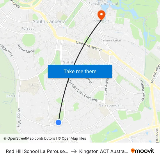 Red Hill School La Perouse St to Kingston ACT Australia map