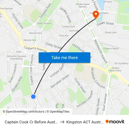 Captain Cook Cr Before Austin St to Kingston ACT Australia map