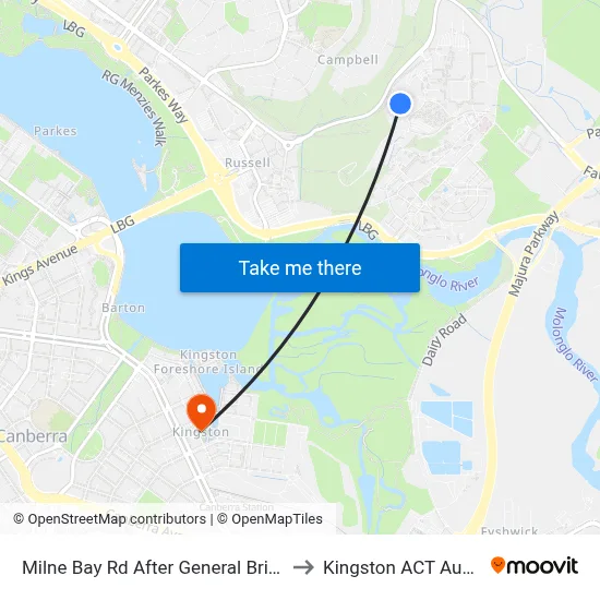Milne Bay Rd After General Bridges Rd to Kingston ACT Australia map