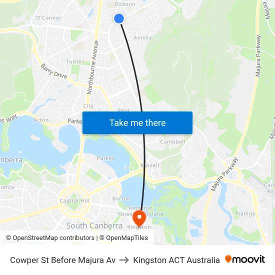 Cowper St Before Majura Av to Kingston ACT Australia map